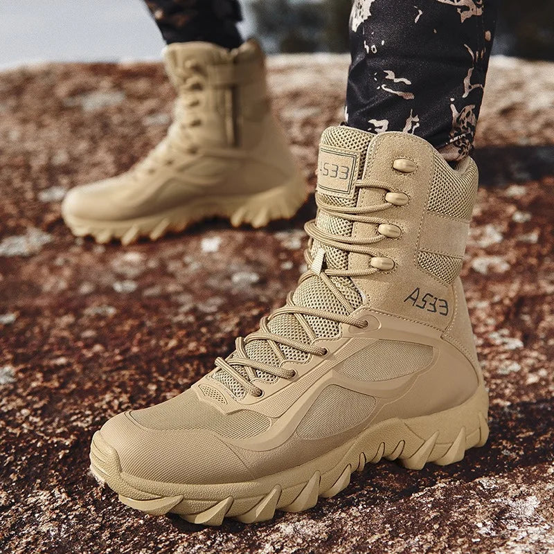 Men's Waterproof Tactical Boots by Manufacturer Breathable High School Outdoor Shoes Desert Hiking Leather Boots OEM Support - Acros
