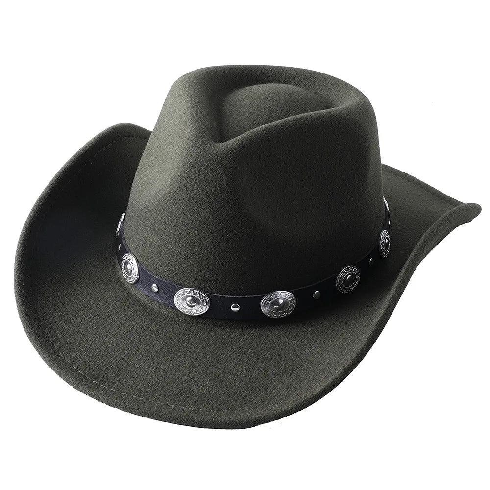 Monochrome felt cowboy hat with cow head design, large brim, unisex outdoor accessory by Ansoff, suitable for men and women