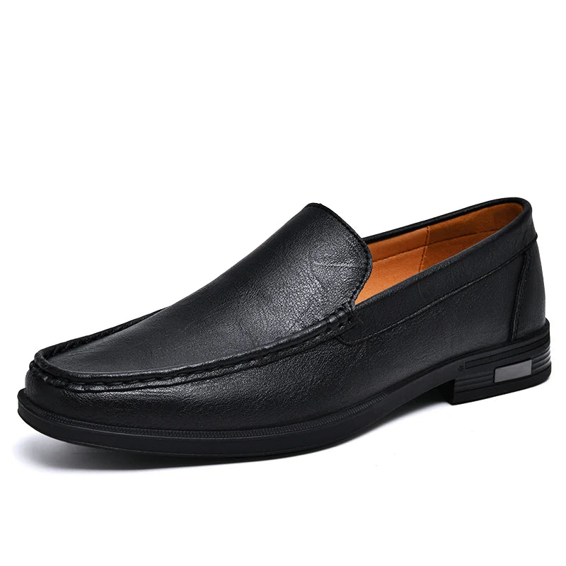 Genuine Leather Men's Retro Shoes Office Formal Slip-on Moccasins for Wedding Parties Breathable Mesh Lazy Loafers Driver Shoes - Acros