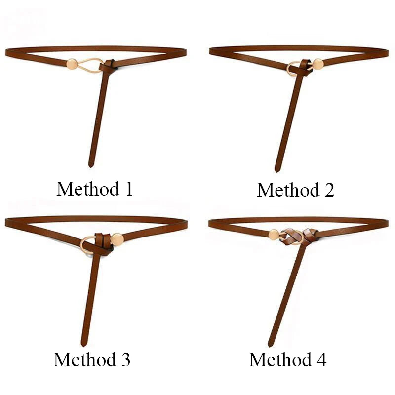Ansoff thin leather belt for women featuring a black bow design, loop strap, and knotted detail, ideal for dresses and coats.