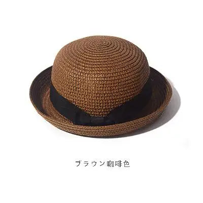 Ansoff women's summer straw hat with a round top and curled brim, providing sun protection for travel, parent-child outings, and outdoor activities.