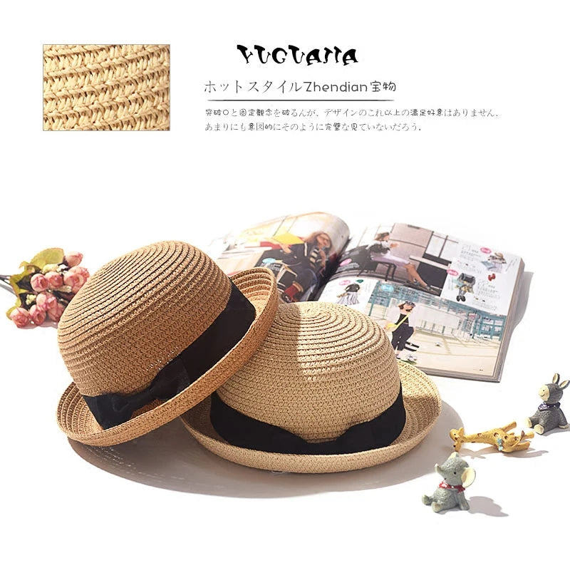 Ansoff women's summer straw hat with a round top and curled brim, providing sun protection for travel, outdoor, and casual wear.