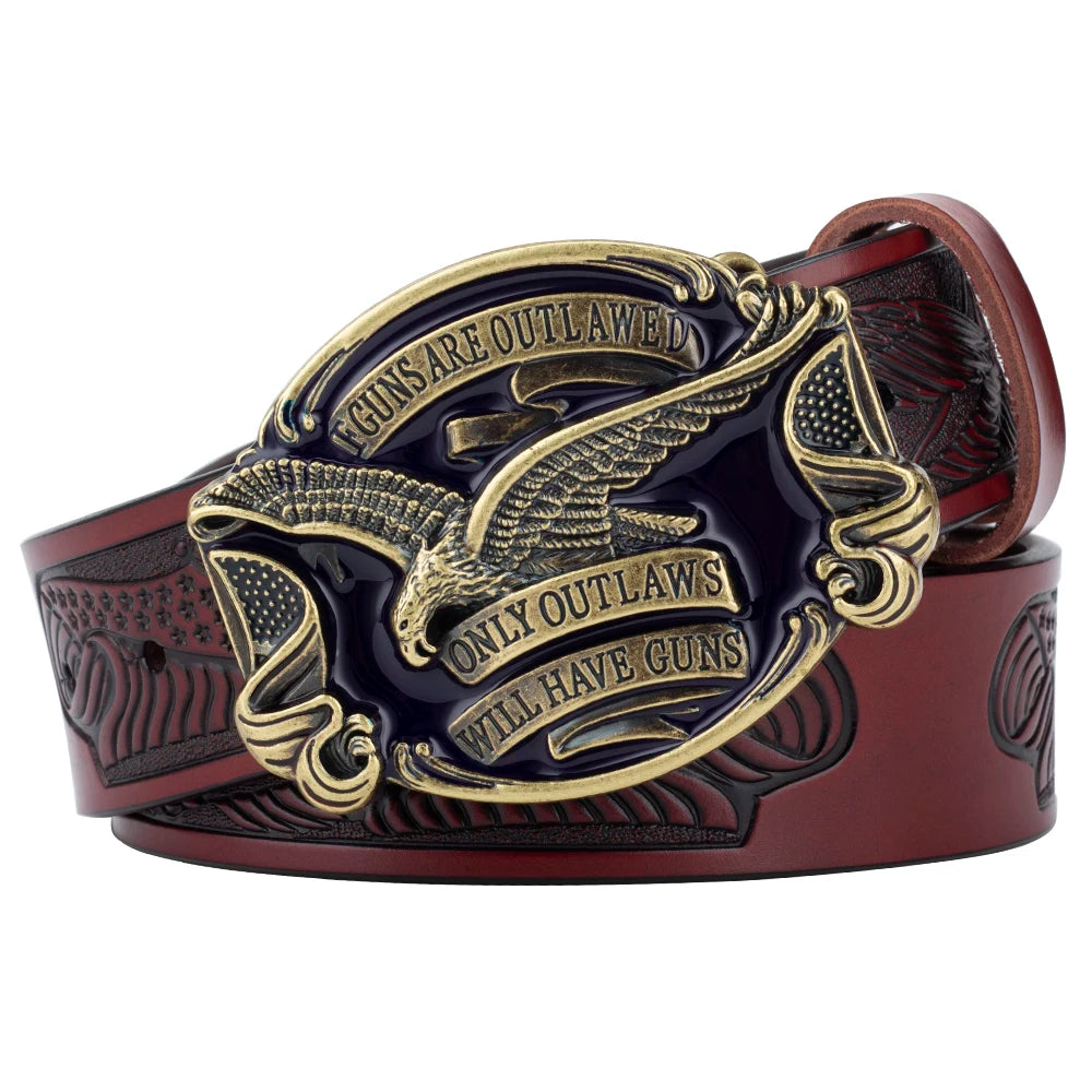 Will Have Guns American Eagle Buckle Fahsion Leather Belt Embossing for Men Cowboy