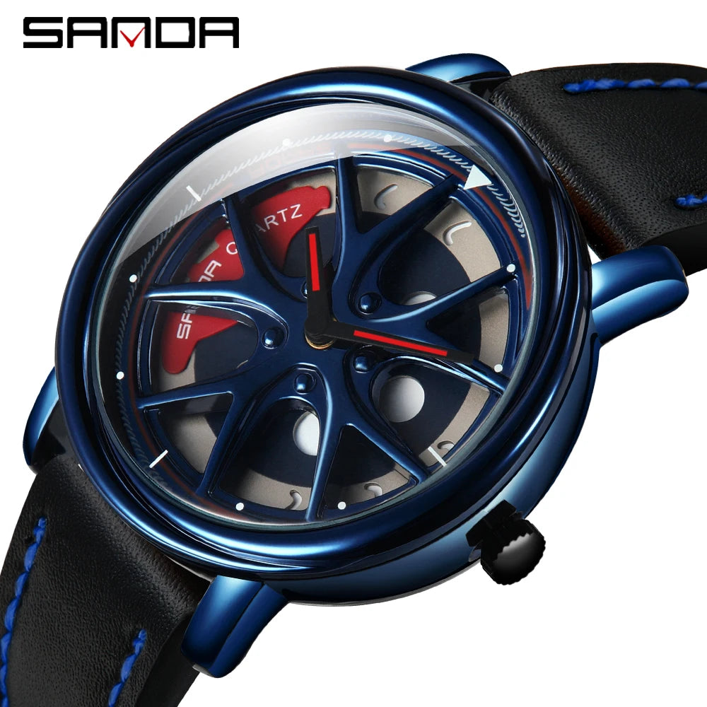 Men Watch Car Wheel Rim Hub Dial Male Wristwatch Skeleton Man Black Waterproof Watches Stainless Steel Quartz Relogio Masculino - Acros