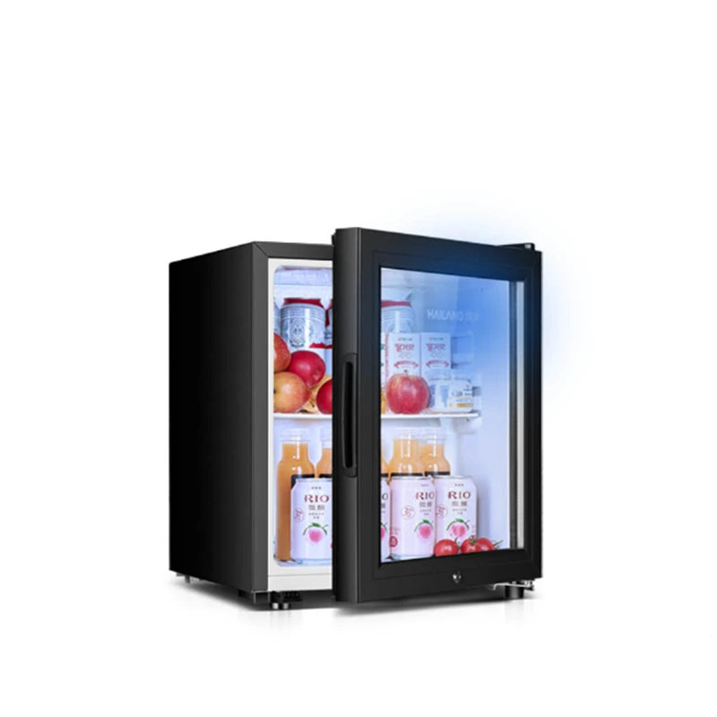 Ansoff 60L ice bar freezer and mini fridge with single door, wine red color, ideal for home living room storage and cooling.