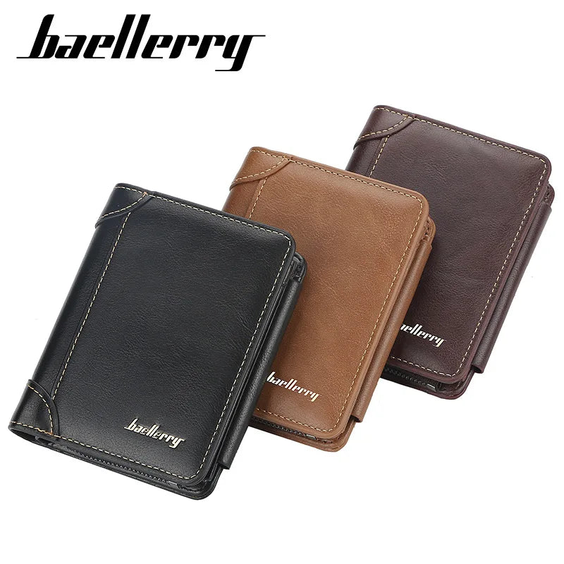 New PU Leather Men Wallets High Quality Zipper Short Desigh Card Holder Male Purse Vintage Coin Holder Men Wallets - Acros