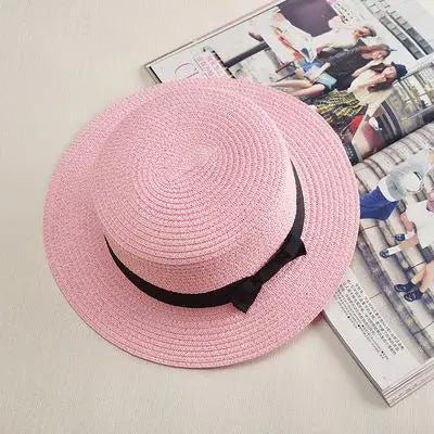 COKK Panama Simple Summer Beach Hat Female Casual Lady Women Flat Brim Bowknot Straw Cap Girls Sun Hat Chapeu Feminino