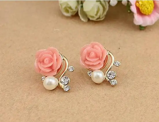 Ansoff gold rose pearl stud earrings for women featuring elegant pearl design and gold setting, perfect as stylish jewelry accessories.