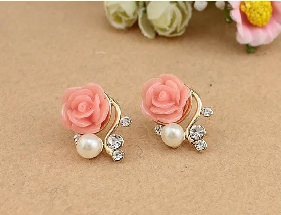 Ansoff gold rose pearl stud earrings for women, featuring elegant pearl design and a sleek gold finish, perfect for stylish accessories