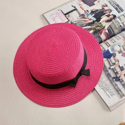 COKK Panama Simple Summer Beach Hat Female Casual Lady Women Flat Brim Bowknot Straw Cap Girls Sun Hat Chapeu Feminino