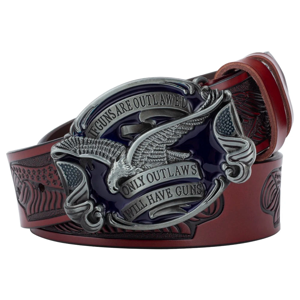 Will Have Guns American Eagle Buckle Fahsion Leather Belt Embossing for Men Cowboy