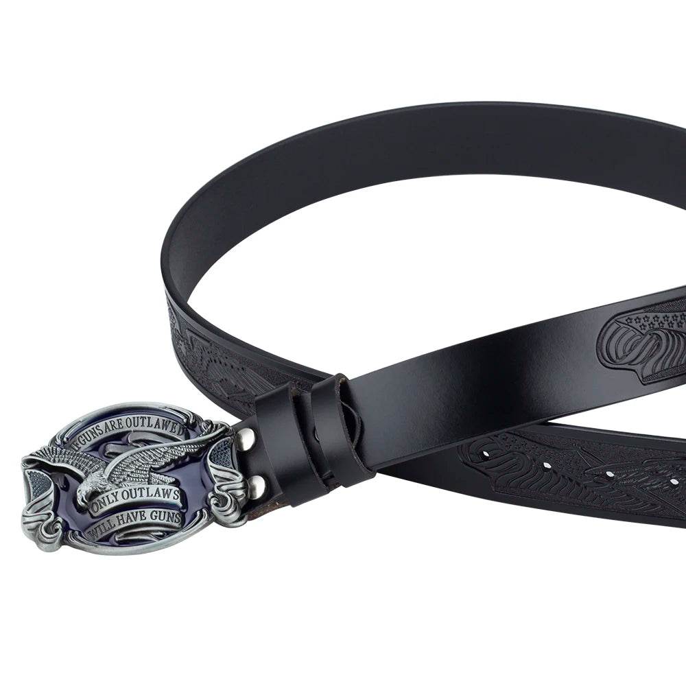 Will Have Guns American Eagle Buckle Fahsion Leather Belt Embossing for Men Cowboy