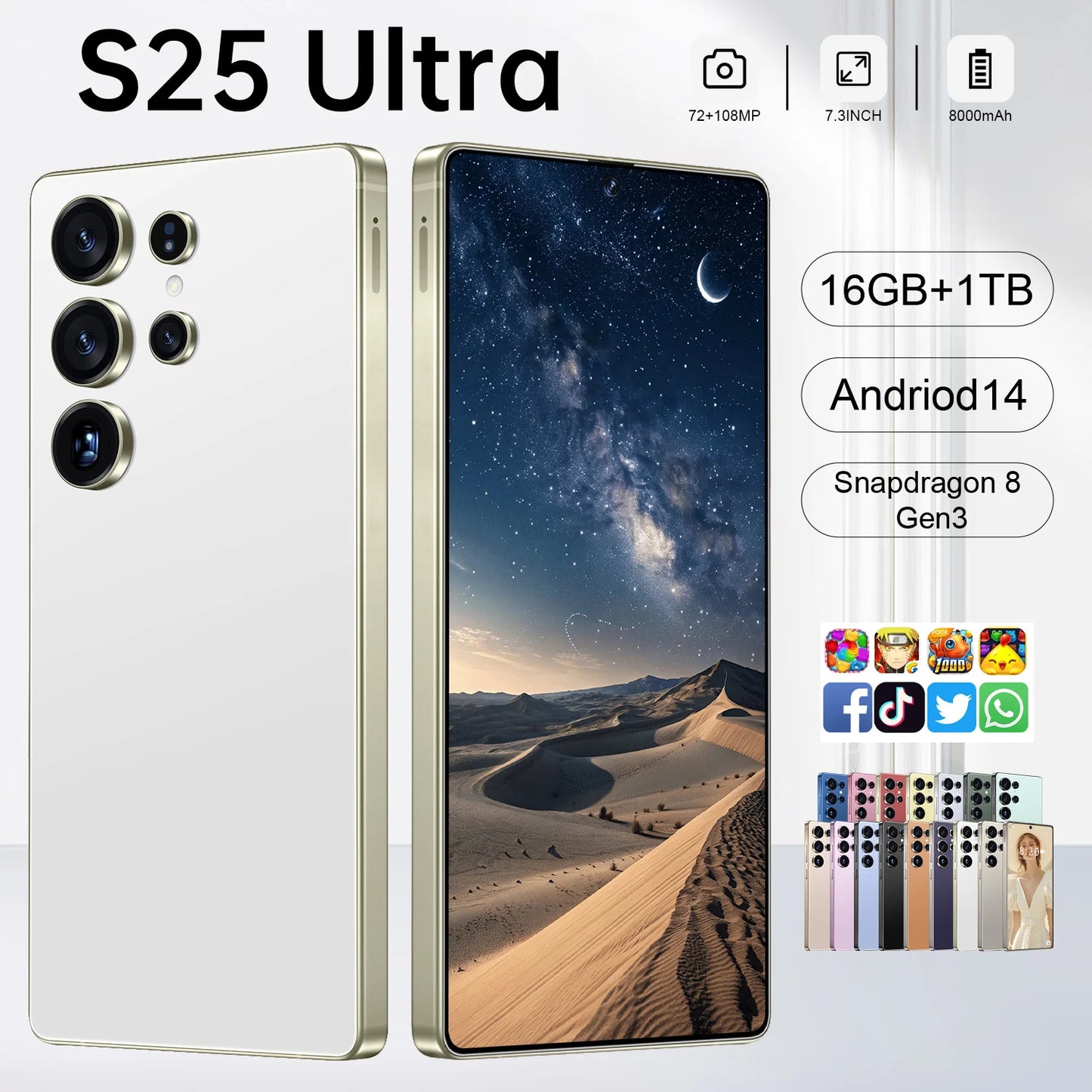 S25 Ultra Smartphone 7.3 Inch OLED HD Beauty Screen Unlocked Dual SIM 5G LTE 108MP Global Version New OEM MTK Processor