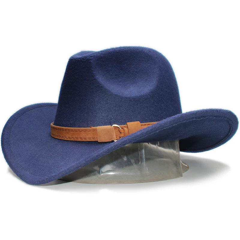 Vintage cowboy Western hat by Ansoff with wide brim, camel leather band, suitable for women, men, and kids, in various sizes.
