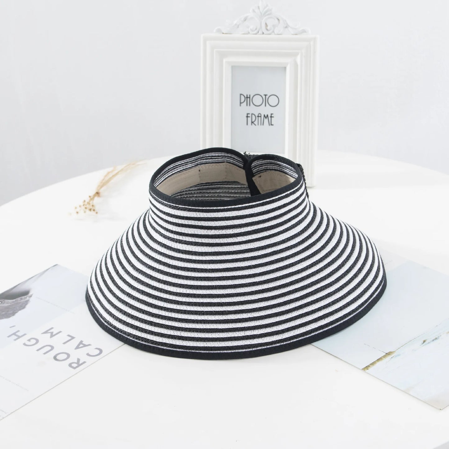 Ansoff LaMaxPa women's summer straw visor hat with wide brim, foldable design, UV protection, perfect for beach and outdoor sun protection.