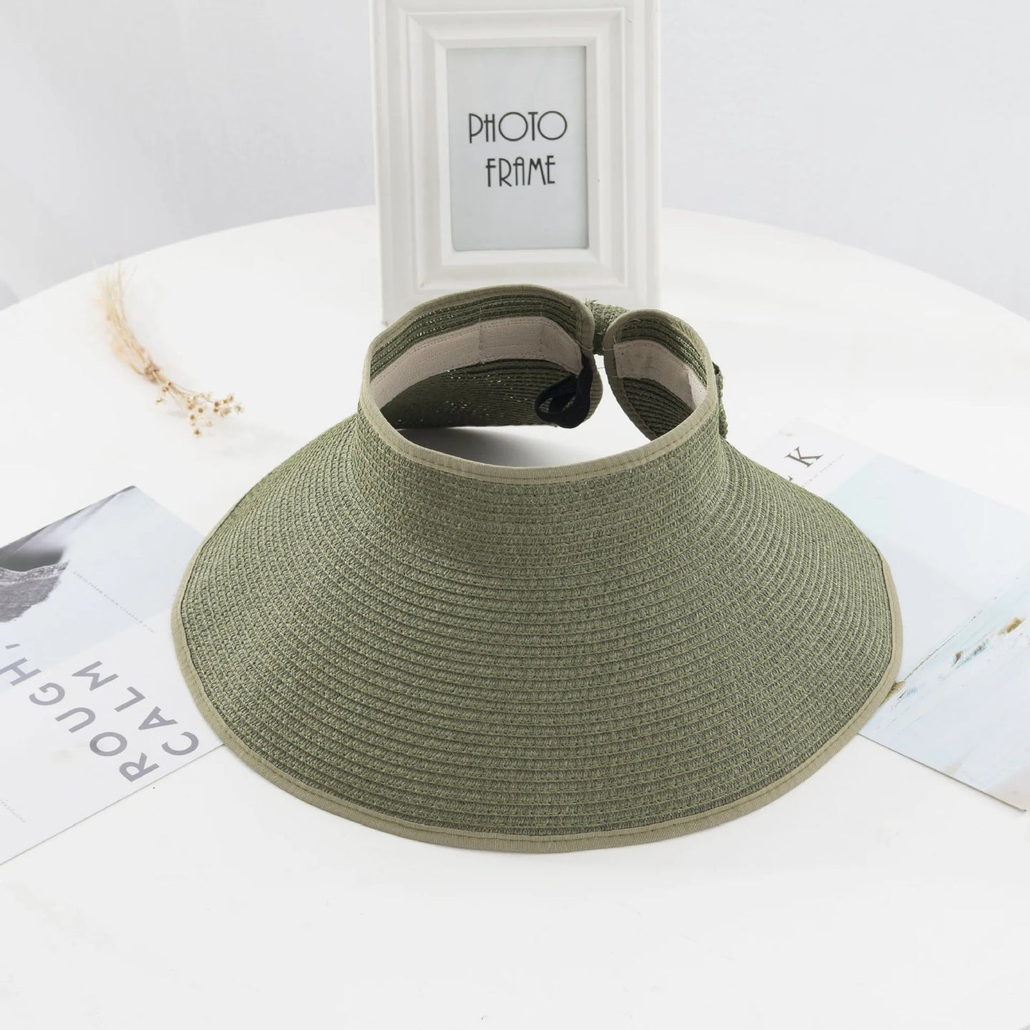 Ansoff LaMaxPa women's summer straw visor hat with wide brim, foldable beach sun hat, UV protection, large brim chapeau femme