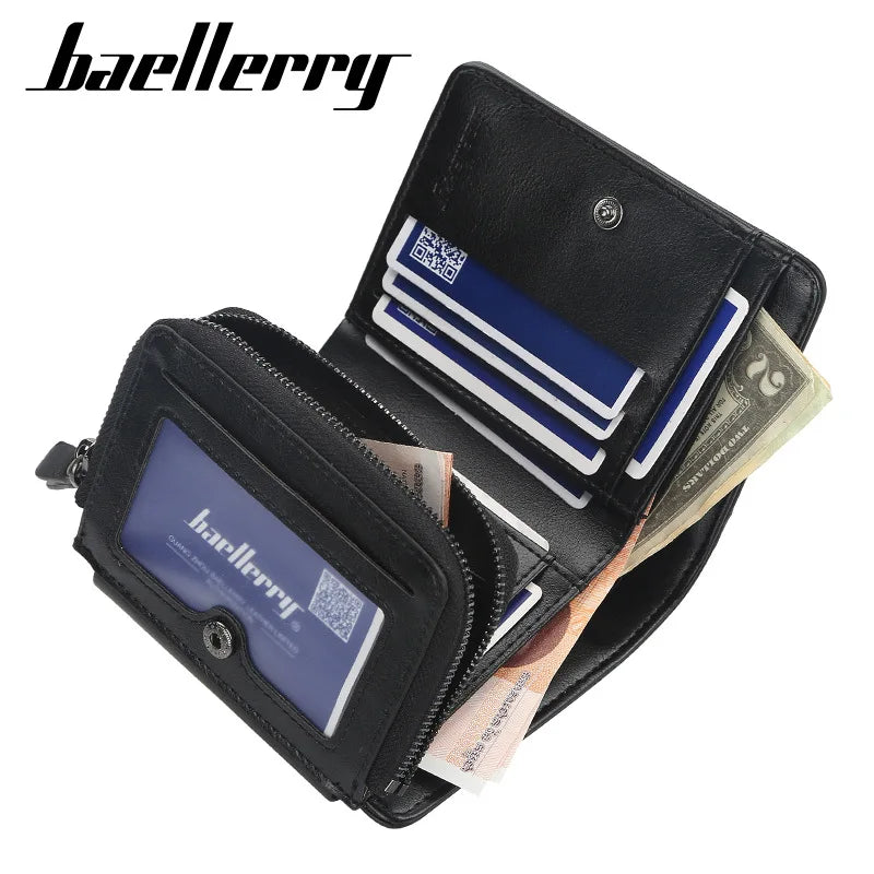 New PU Leather Men Wallets High Quality Zipper Short Desigh Card Holder Male Purse Vintage Coin Holder Men Wallets - Acros