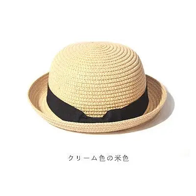 Ansoff women's summer straw hat with a round top and curled brim, providing sun protection for travel, parent-child outings, and outdoor activities.