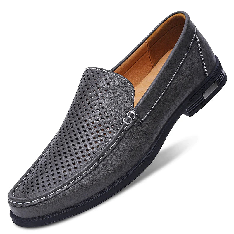 Genuine Leather Men's Retro Shoes Office Formal Slip-on Moccasins for Wedding Parties Breathable Mesh Lazy Loafers Driver Shoes - Acros