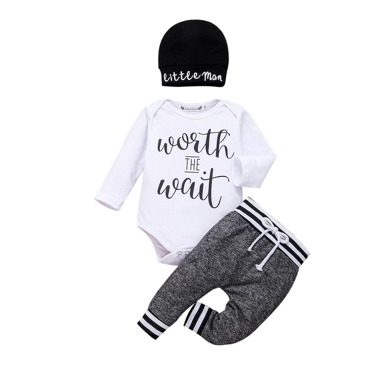 Ansoff baby boy cotton romper set with long sleeves, pants, and hat for 0-18 months, newborn infant warm clothing outfit.