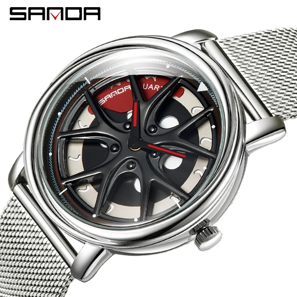 Men Watch Car Wheel Rim Hub Dial Male Wristwatch Skeleton Man Black Waterproof Watches Stainless Steel Quartz Relogio Masculino - Acros