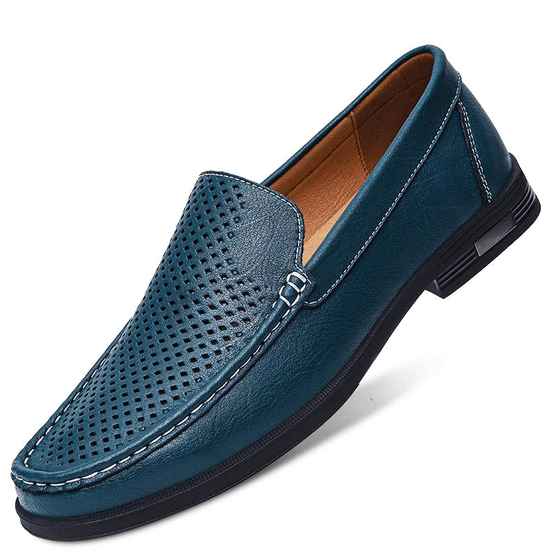 Genuine Leather Men's Retro Shoes Office Formal Slip-on Moccasins for Wedding Parties Breathable Mesh Lazy Loafers Driver Shoes - Acros