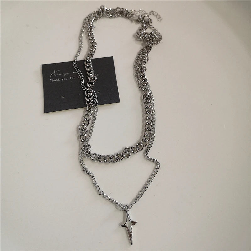 Punk Rock Black Heart Cross Pendant Chain Necklace For Men Women Cool Hip Hop Street Vintage 90s Y2K Grunge Goth Accessories - Acros