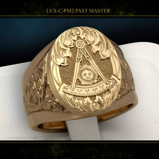 Fashion Carving Sun Pattern Mason Retro Ring for Men 18K Gold Plated Carving Seal Rings Punk Party Handmade Jewelry