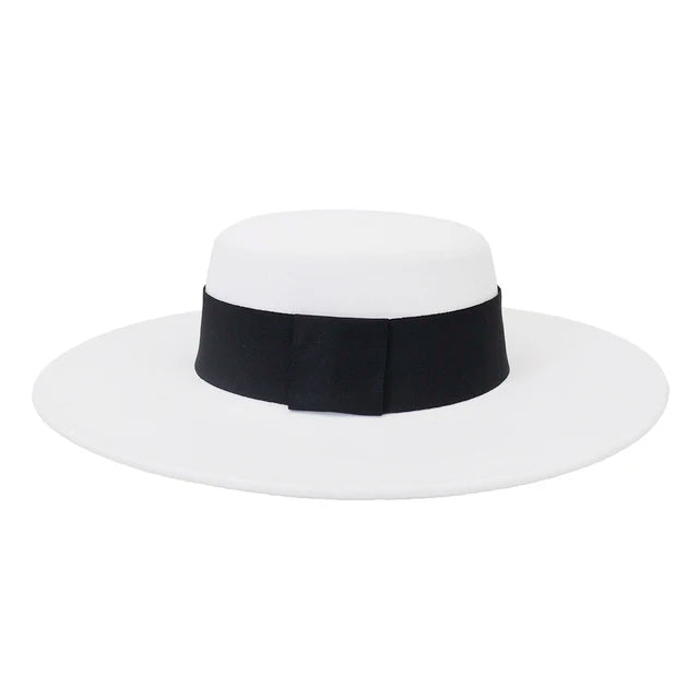 French women's wool fedora hat with a 10cm wide brim, flat top, ideal for winter, wedding, jazz, or derby occasions by Ansoff