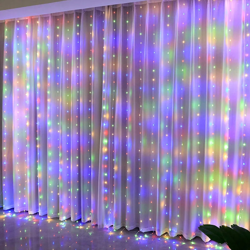 Christmas Lights LED Fairy String Curtain Lights 8 Mode Remote USB Festoon Christmas Decor For Home Holiday New Year Lamp - Acros