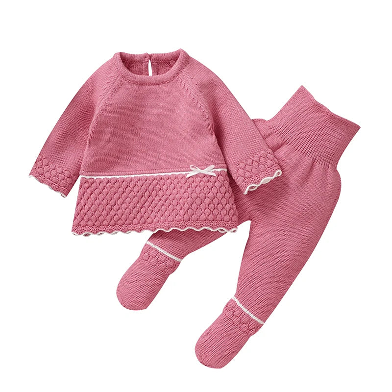 Baby Clothes Set Knit Newborn Girl Sweater Dress +Pants Foot Wrap Warm Fall Infant Top Pullover +Trousers 2pcs Fashion Cute 0-9M