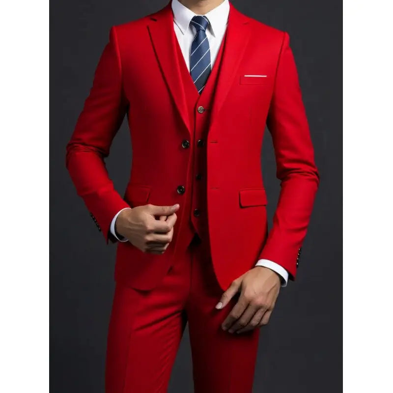 Men's fashionable British-style suit by Ansoff, includes blazer, vest, and trousers for business, casual, or wedding occasions.