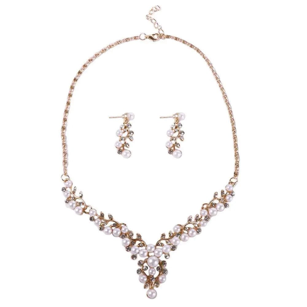 Charm Gifts Party Imitation Pearl Necklace Crystal Engagement Simulated Earrings Silver Plated Jewelry Sets Wedding Bridal