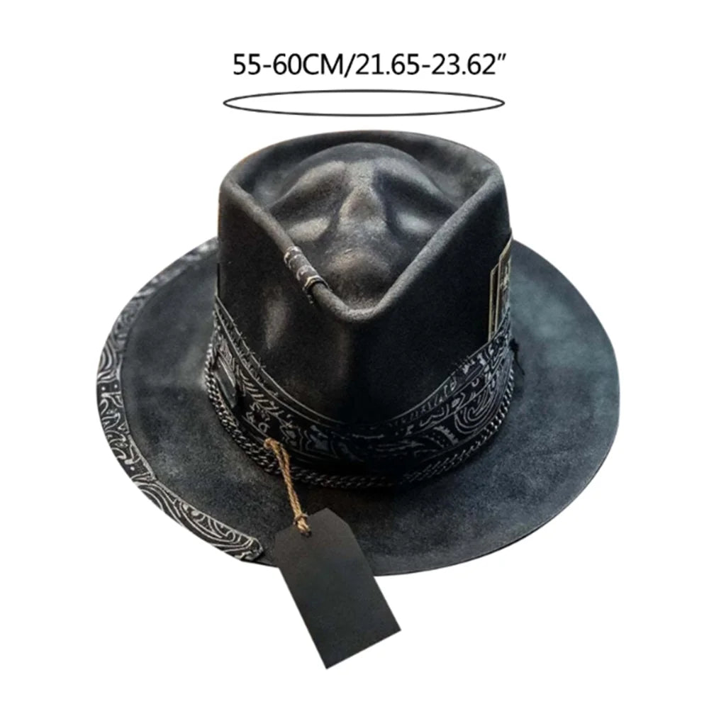 Black Gothic cowboy hat with skull design, spooky Halloween headwear accessory, festival cowboy cap by Ansoff.