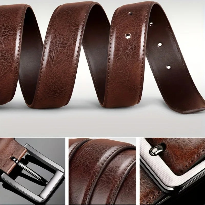 Luxury Men's PU Leather Belt with Metal Pin Buckle High-Quality Designer Waist Strap for Jeans plus Size