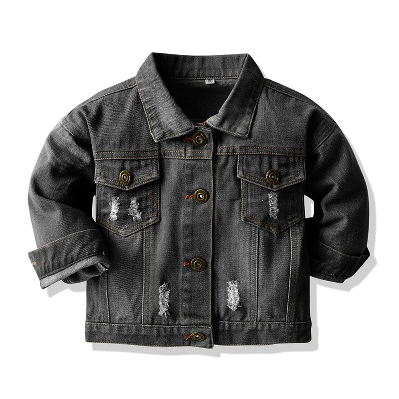 Ansoff boys' denim jacket, short coat style, with single-breasted design, suitable for spring and autumn children’s outerwear.