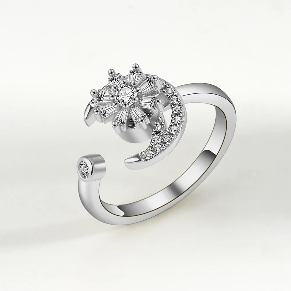 SMJEL Fidget Spinner Ring Anxiety for Women Multiple Crystal Flower Eye Butterfly Animal Ring Rotate Anti Stress Wedding Jewerly