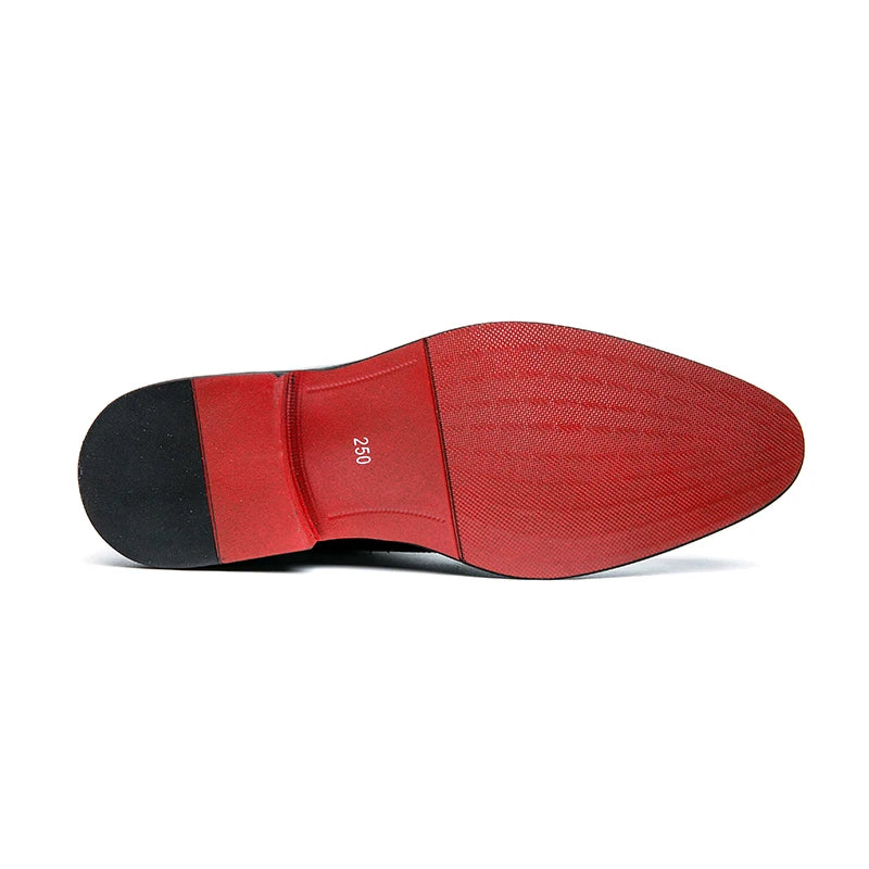 Men's red sole oxford shoes by Ansoff with carved brogue design, lace-up style, suitable for business, casual, and party wear.