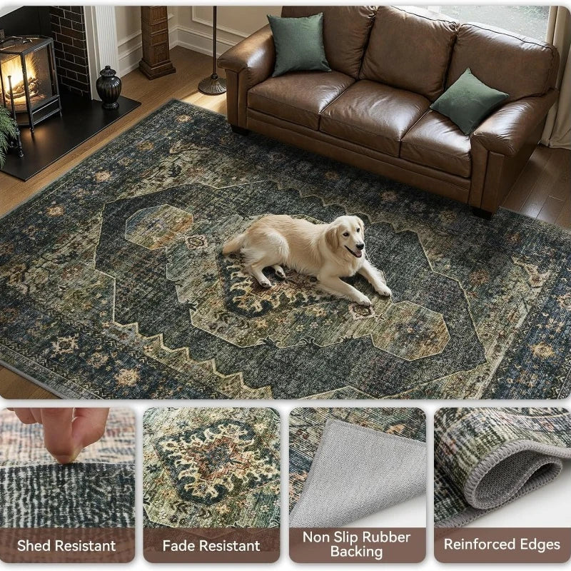 Nordic Style Living Room Carpet Retro Geometric Pattern Bedroom Rug Machine Washable Non-slip Fashion Luxury Coffee Table Mat 러그