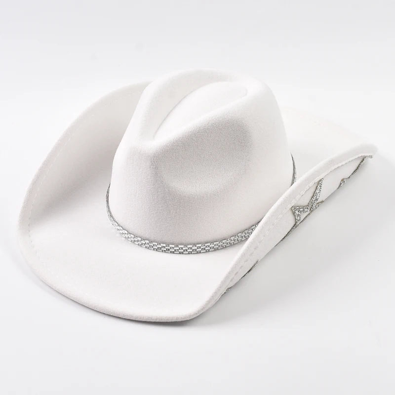 Ansoff women's western cowboy hat with wide brim, rhinestone star embellishments, ideal for weddings, parties, and costumes.