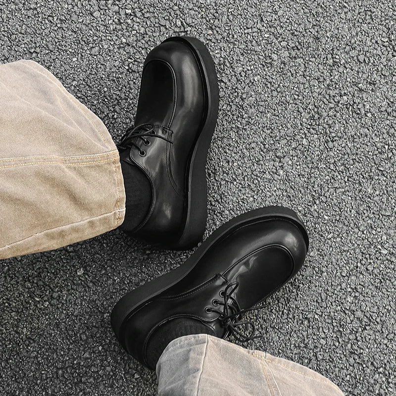 Men's Ansoff Derby shoes in black leather with thick soles, suitable for office, casual, or party wear in autumn and winter styles.