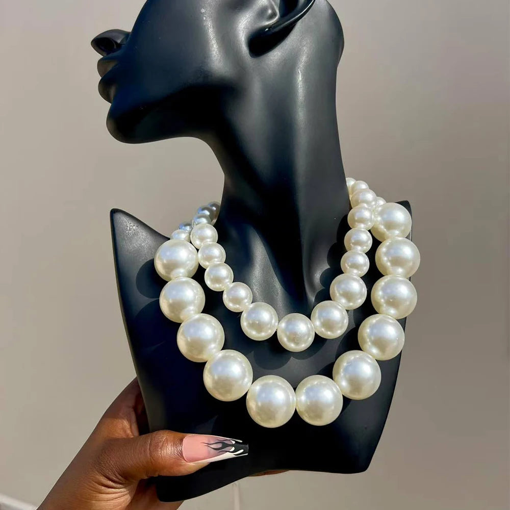 Elegant Imitation Big White Pearl Necklace Earring Jewelry Set for Women Party Wedding Pearl Accessories