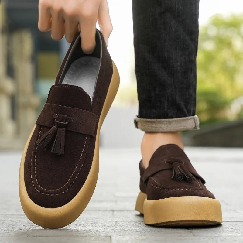 Men's casual platform loafers by Ansoff, slip-on suede driving shoes featuring a British style for trendy, comfortable footwear.