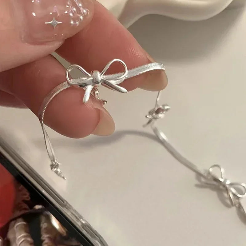 LATS Fashion Sweet Bow Bracelets for Women Girls Sparkling Delicate Ribbon Bowknot Snake Bones Chain Bracelet Party Jewelry Gift - Acros