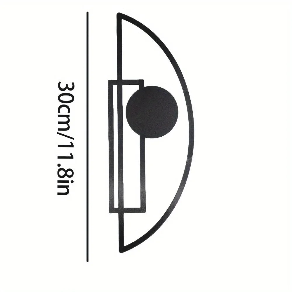 Elegant Black Metal Geometric Wall Art – Modern Vertical Abstract Decor with Circle & Rectangle Design – Ideal for Living Room