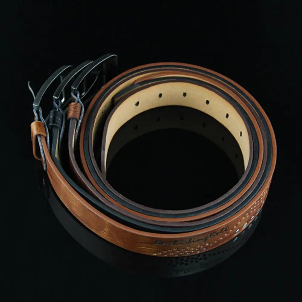 Ansoff men's leather belt with a classic buckle, vintage cowboy style, high-quality alloy waist belt for business or casual wear.
