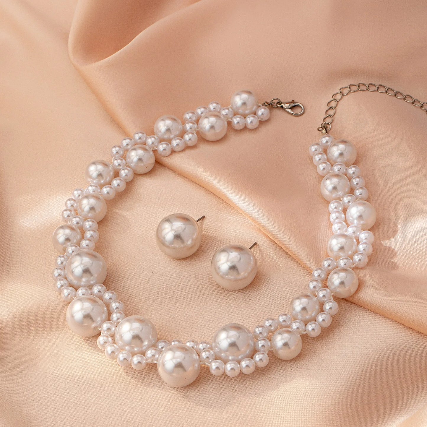 Temperament Pearl Necklace Stud Earrings Necklace Set For Women Girls Banquet Wedding Wear Party Retro Elegant BS054