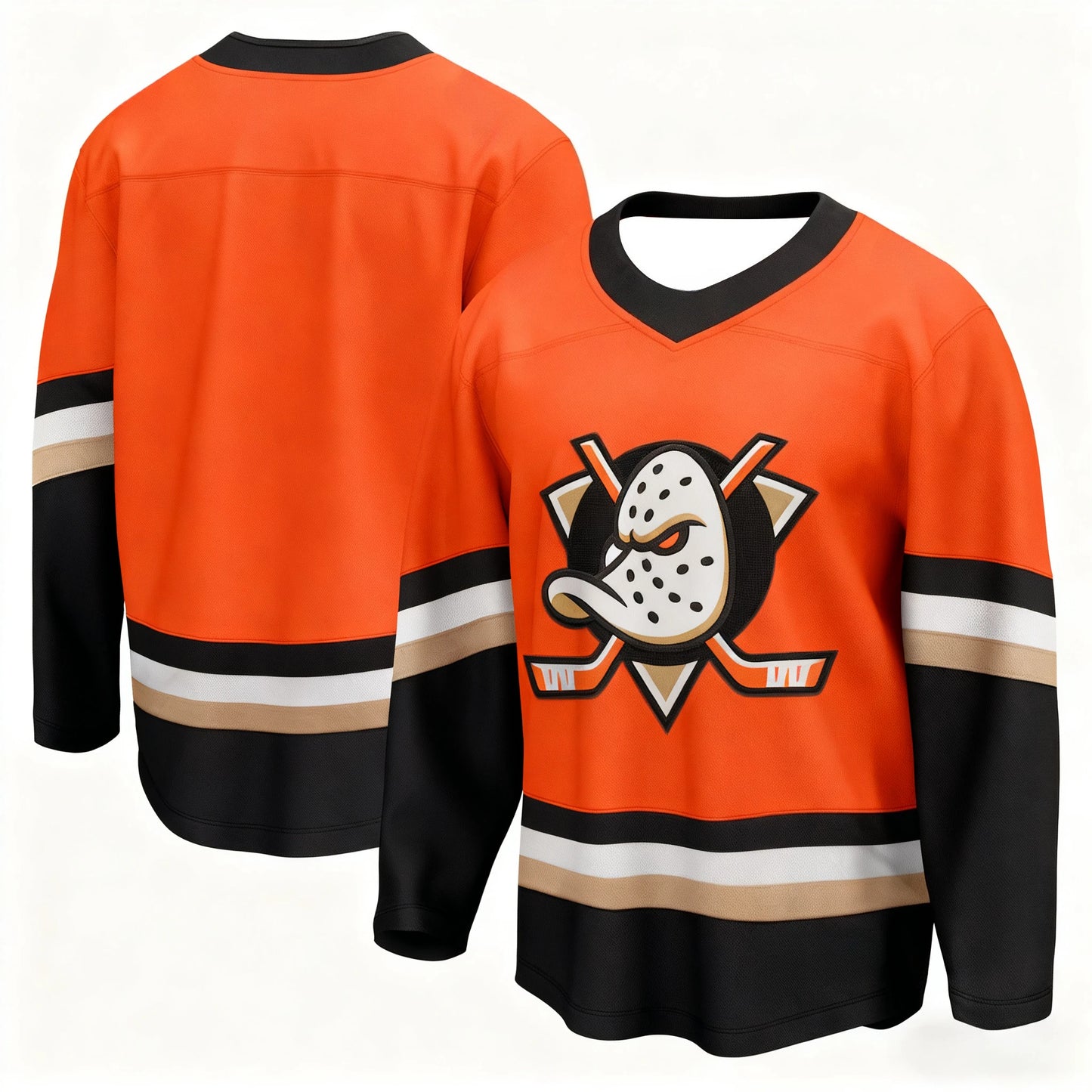 Ansoff orange hockey jersey with black, white, and beige accents, featuring breathable fabric and 3D HD print details.