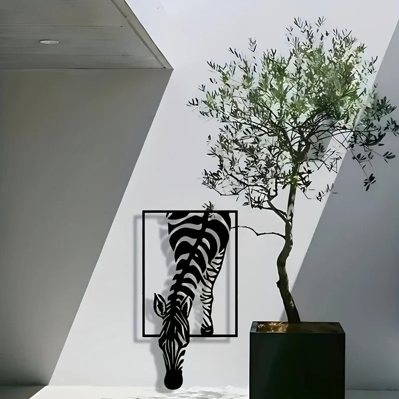 Modern Zebra Metal Art] Minimalist Zebra Metal Wall Art - Modern Striped Iron Decor |  Animal-Themed Design, Zebra Decor