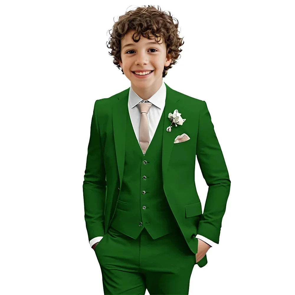 Multi-color boys' suit set by Ansoff, 3-piece formal outfit with notched lapel, slim fit tuxedo for weddings and parties, ages 2-20T.